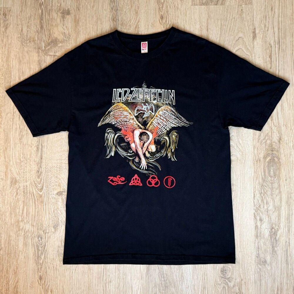 Led Zeppelin Angel Graphic T-Shirt Black Comfort Tag Size L Vintage Style